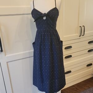 NWT Francesca's Blue Rain Navy Polka Dot Midi Sundress with Spaghetti Straps Med